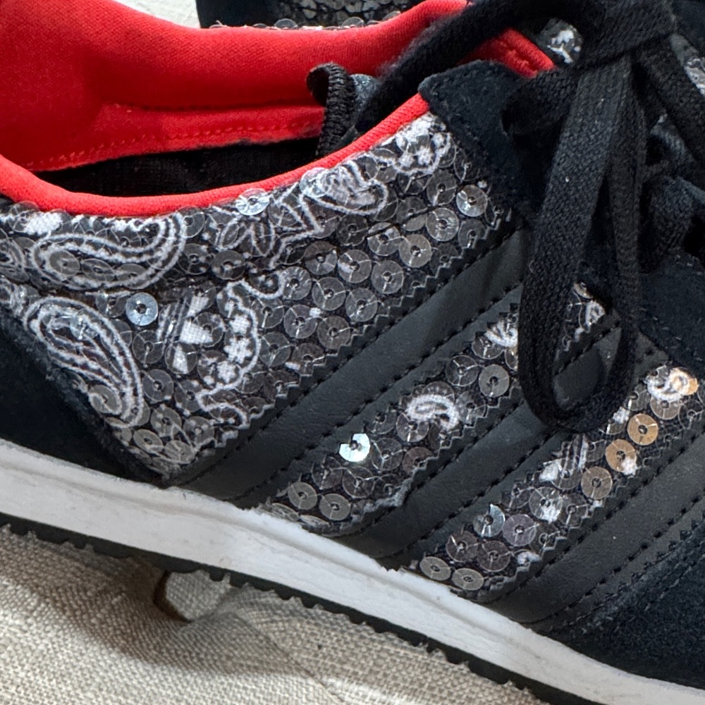 Adidas Women's Black and Red Paisley Sneakers - Picture 2 of 6